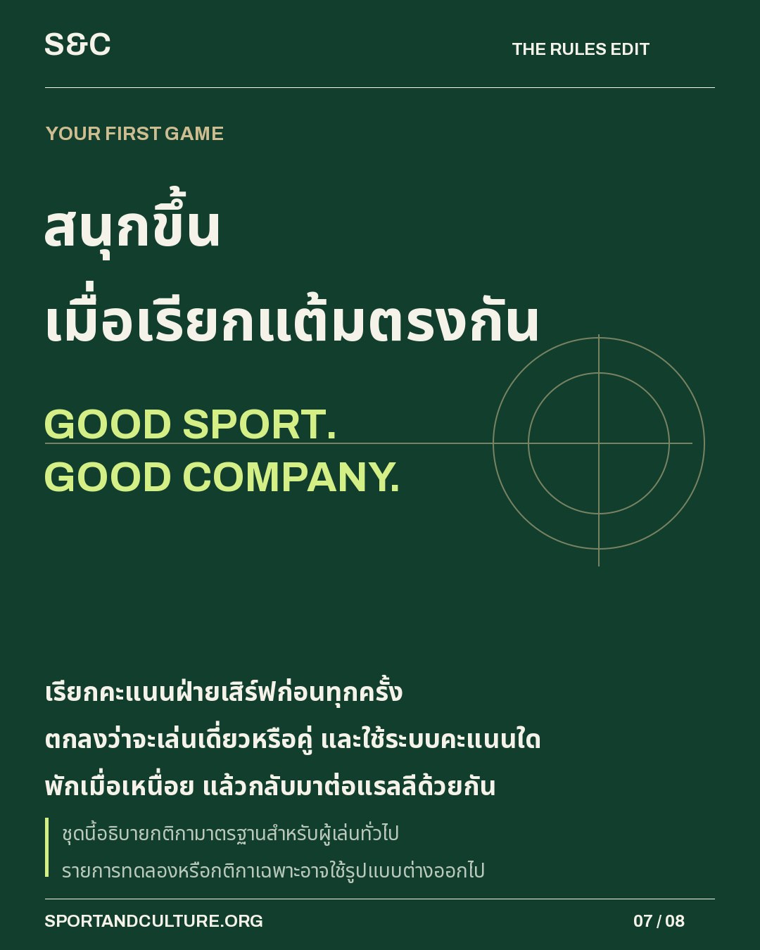 สนุกขึ้น เมื่อเรียกแต้มตรงกัน — เรียกคะแนนฝ่ายเสิร์ฟก่อนทุกครั้ง ตกลงว่าจะเล่นเดี่ยวหรือคู่ และใช้ระบบคะแนนใด พักเมื่อเหนื่อย แล้วกลับมาต่อแรลลีด้วยกัน