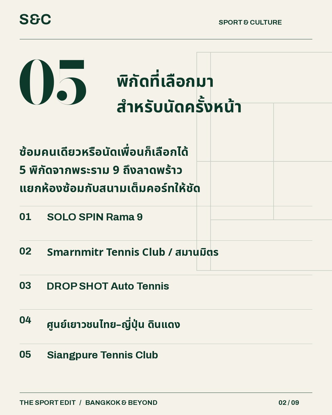 5 พิกัดเทนนิส พระราม 9–ลาดพร้าว อยากซ้อมคนเดียวกับอยากเล่นแมตช์กับเพื่อน ใช้สถานที่คนละแบบ ชุดนี้รวม 5 พิกัดต…